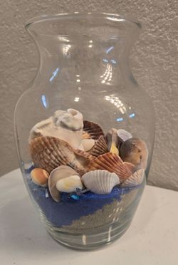Glass Vase with Seashells and Decorative Sand