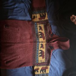 Red Alpaca Wool Zip Up Hoodie