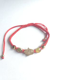Red and Gold Hamsa Bracelet Virgen de Guadalupe