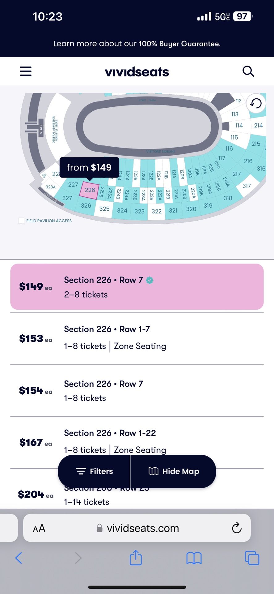 Nascar Clash Feb 5th 2023 Section 202