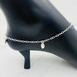 ❤️ 925 Sterling Silver Ankle Bracelet ❤️ 10” long  ❤️ 3 dangling hearts ❤️ ❤️ Pulsera se pie tobillera  ❤️ Plata 