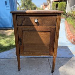 Antique Oak Washstand Commode Nightstand Cabinet 1 Drawer 1 Door Casters