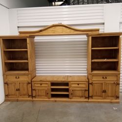 (124 inch) )Solid Wood Entertainment Center 