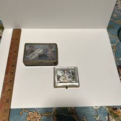 Antique Brass Trinket Boxes W/ MOP/ Inlay