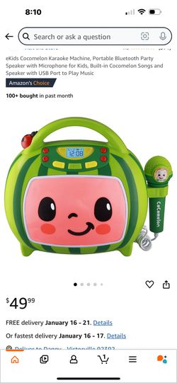 Cocomelon Karaoke Machine, Portable Bluetooth Party Speaker with Microphone for Kids, Built-in Cocomelon Songs and Speaker with USB Port to Play Music