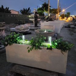 Concrete Large Rectangular Planters or Water Fountain / Cement Backyard Patio Garden Planter Pots / Outdoor Fountains