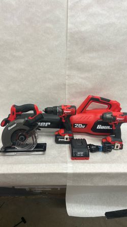 Bauer drill impact saw and blower with charger and two battery set