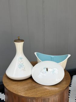 Vintage Mid Century Taylor, Smith & Taylor Boutonniere Carafe with Lid & Covered Casserole Dish Set .
