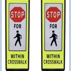 Pedestrian Crosswalk Sign with Heavy Weighted Water-Filled Base - 2 Sets, Reflective Safety Traffic Sign for Sidewalks, Parking Lots, and Roadways, Du