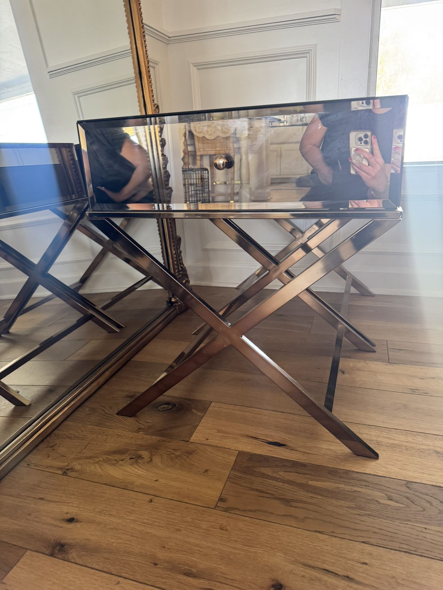 Nyasha Mirrored Glass Top End Table with Storage