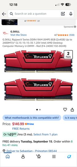 Brand new G.SKILL RipjawsV Series DDR4 RAM 8GB (2x4GB)