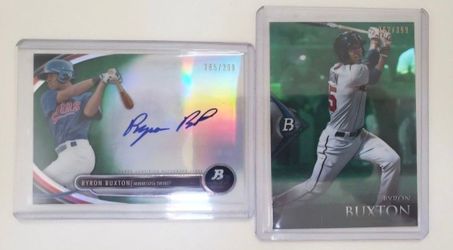 Byron Buxton bowman platinum rookie autograph numbered to /399 plus a rookie refractor numbered to /399