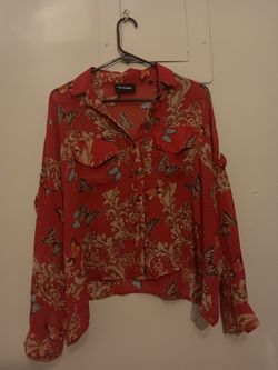 The Kooples Red Royal Butterfly 100% Silk Shirt – Size L