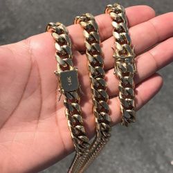 14MM Cuban Set 14K Gold Plated Doesn't Loses Color