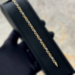 Jewelry 14k hollow yellow gold XO heart white CZ 2.00CTW bracelet 7.75” 6.00mm 7.30g