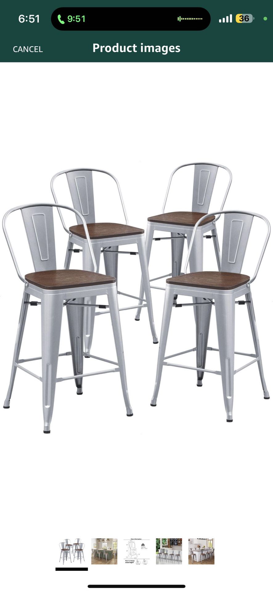 Metal Bar Stools Set of 4,24 inch Barstools Counter Height Bar Stools with Backs Farmhouse Bar Stools with Larger seat High Back Kitchen Dining Chairs