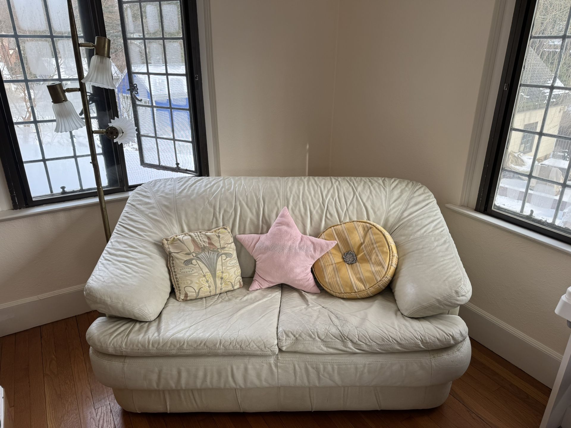 White Leather Loveseat Couch