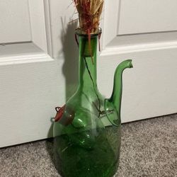 Vintage Hand Blown Italian Green Glass Wine Decanter Carafe With Ice Chamber Chiller And Stoppers