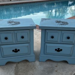 2 Blue Antiqued Night Stands 