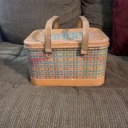 Orange & Red Plaid Metal Tin Picnic Basket Tuttle Corporation Cockeysville, MD