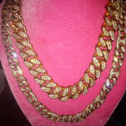 Two Brass Chains With Qz Diamonds 