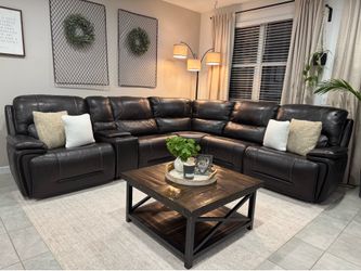 Beautiful Dark Brown Leather Power Reclining Sectional Couch