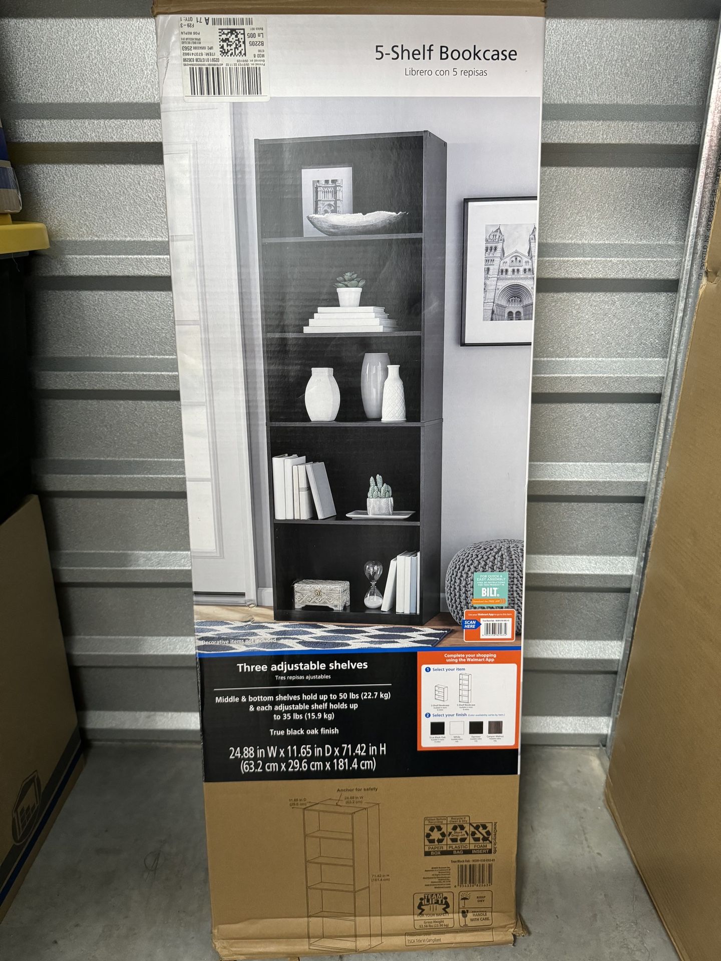 Mainstays 5-Shelf Bookcase with Adjustable Shelves, True Black Oak