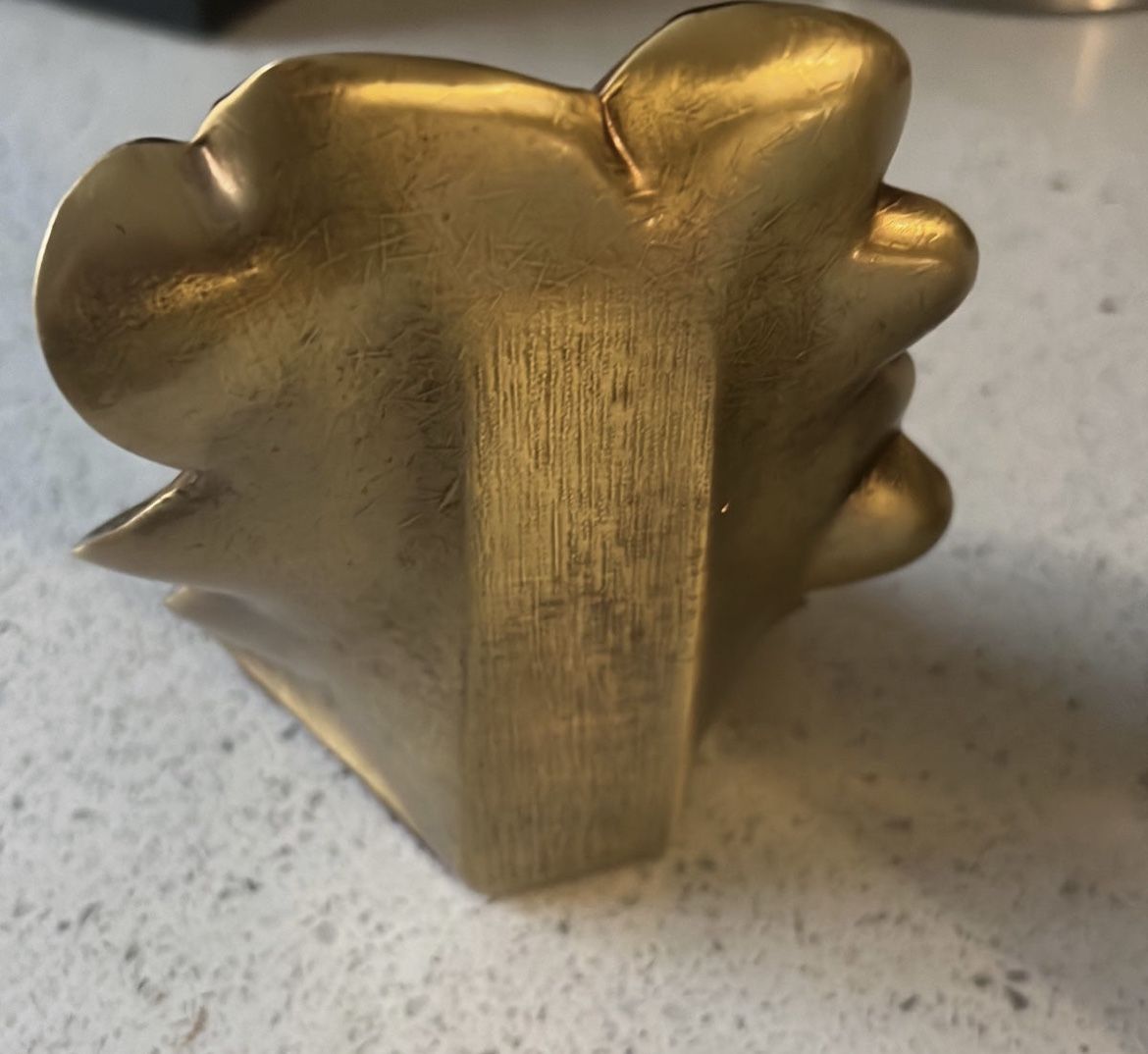 Set of Vintage Floral Bookends - Gold Dogwood Magnolia Flower Brass - MCM