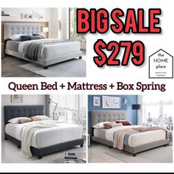 Big Sale 🚨 Queen Package Deal, Bed Frame Mattress & Boxspring For ONLY $279 🚨 Ready For Deliver Today 🚛