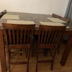 Solid marble high top table and  6 Chairs