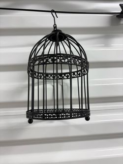 Black Metal Hanging Round Bird House Cage Ornate Design