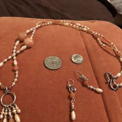 Peach  & Off White Pearl Necklace Set
