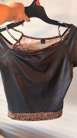 Black Faux Leather Crop Top Leopard