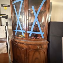 Vintage Bow Front Corner Cabinet Hutch