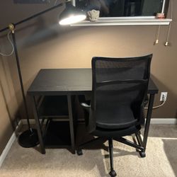 Desk, Chair, and Lamp