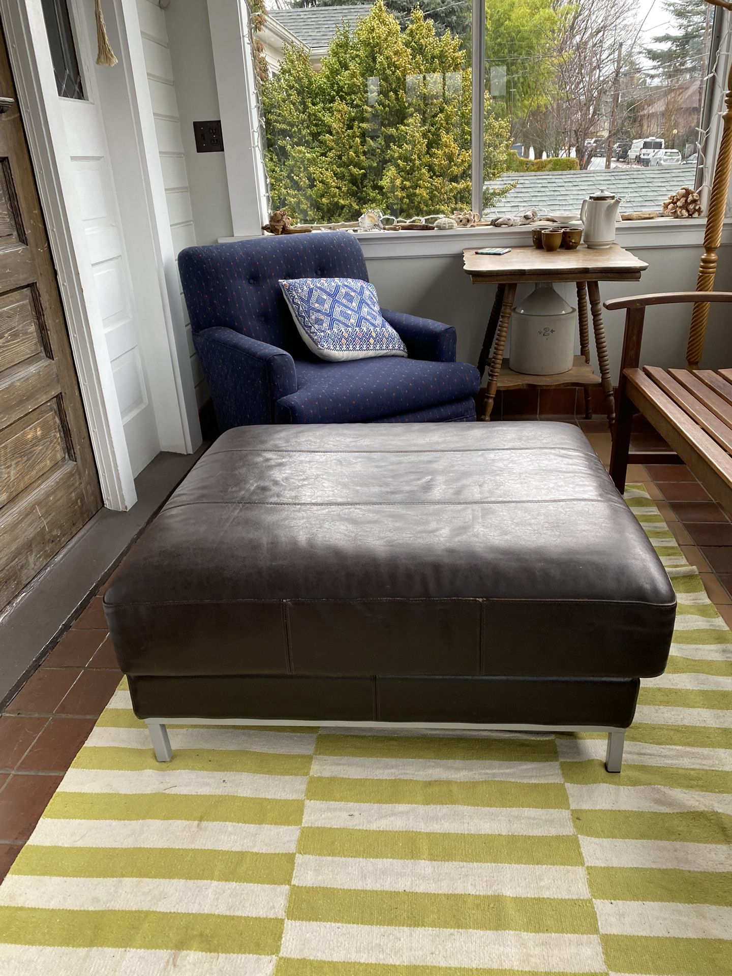 IKEA Leather Large Ottoman with Metal Base Made in Canada