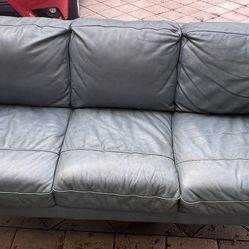 Blue Italian Leather Sofa 2 Piece 