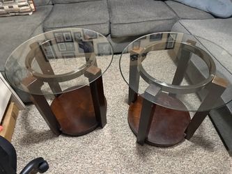 Round Glass Top End Tables Set of 2