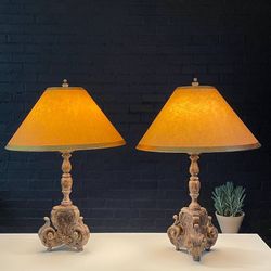 Pair of Italian Rococo Style Carved Wood Lamps, c.1940’s
- Delivery Available