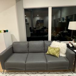 Dark Grey Leather Couch - Scan Design