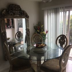 Crafted Vintage Italian  wood and Glass table With 3 Chairs  $300