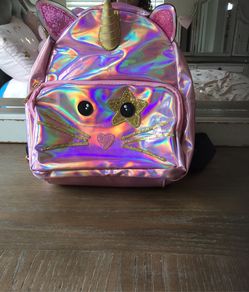 Pink holographic mini backpack unicorn cat