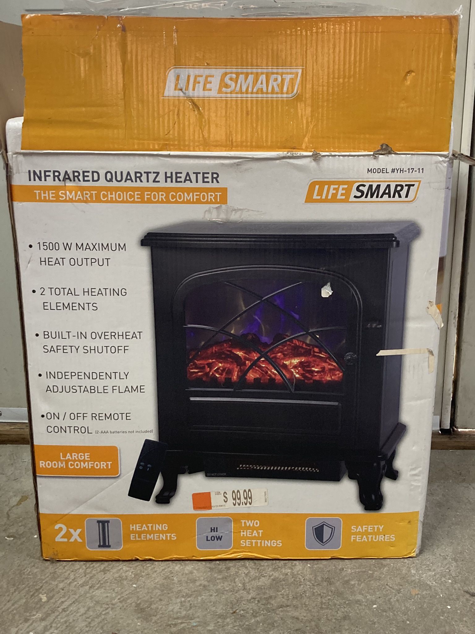 Life Smart Large Room 1500 Watt Infrared quartz heater. New open box