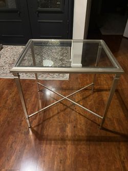 Ethan Allen Josie End Table Gold, Champaign Color And Metal With Glass