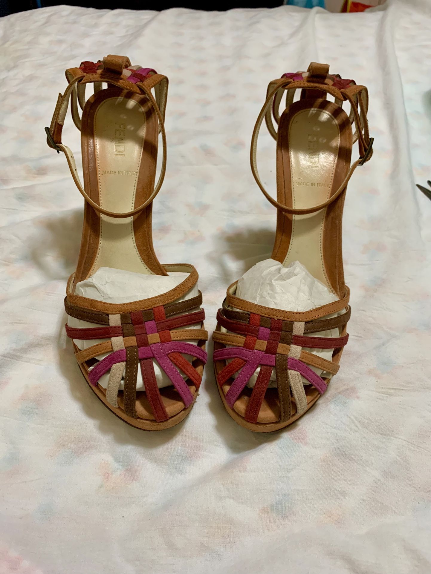 FENDI Heels, Suede, Ankle Strap 37.5