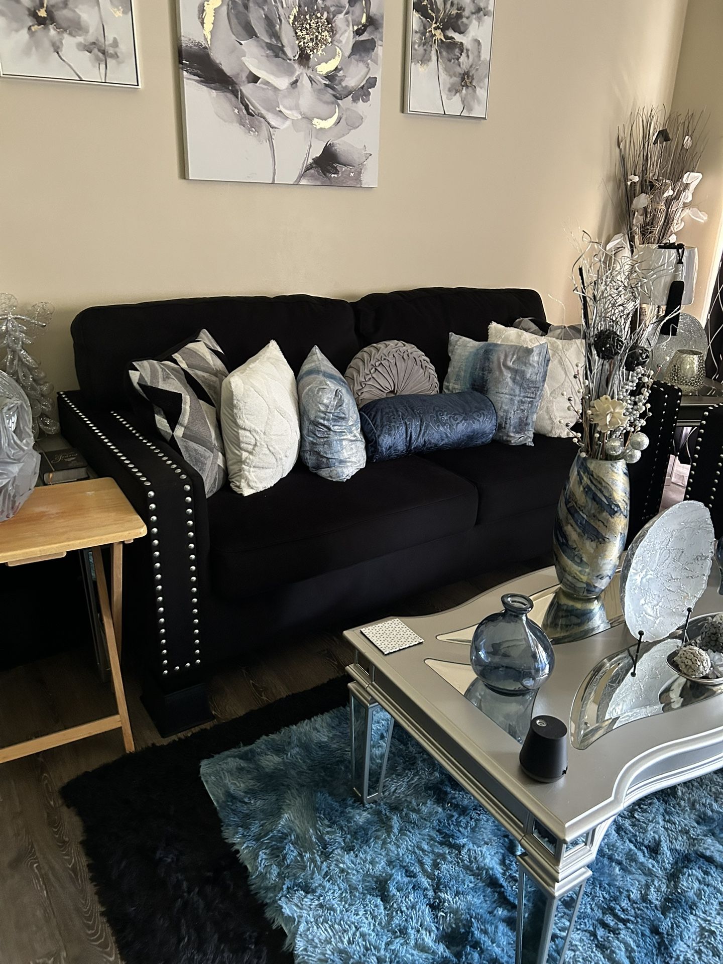 Ashley/ Black studded Couch And Loveseat