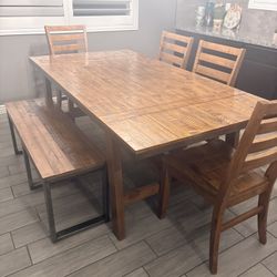 Dining Table Set -Table, 4 Chairs & Bench
