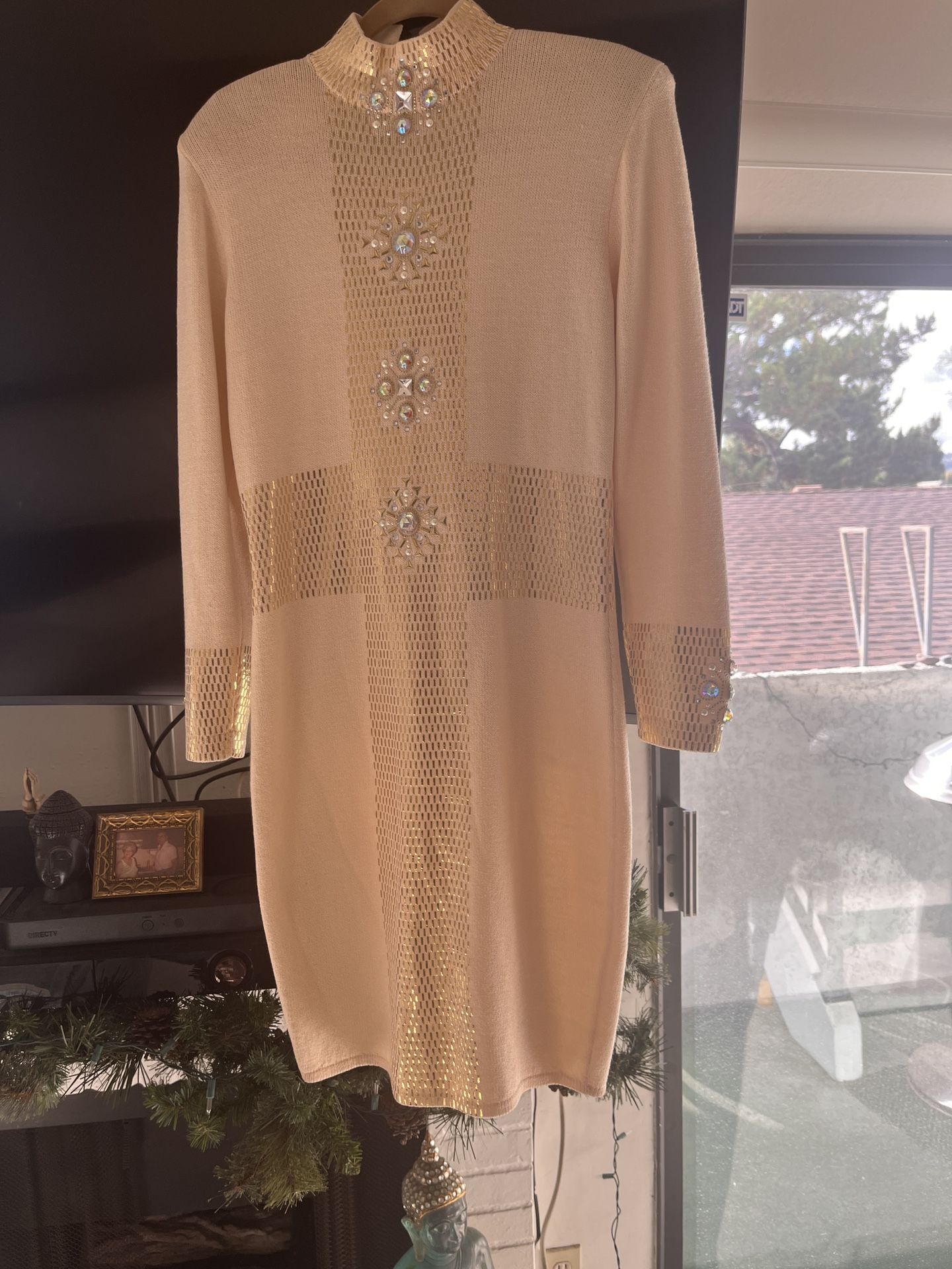 sachin and babi light blue dress St John Evening Santana Knit Black Dress Paillette Long sleeve V Neck  Sheath 6 S main image 0