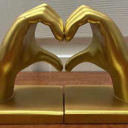 Gold Hand Bookends Heart Shape – Modern Decor Set – Unique Love Design