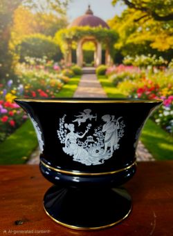 Vintage Italian Black/Gold Ceramic Pedestal Bowl From Florence Handpainted 6"